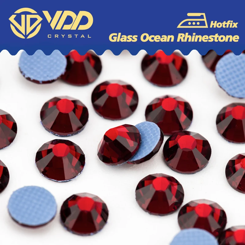 VDD 014 Granat SS6-SS30 Hot-Fix Glaskristall-Strasssteine mit flacher Rückseite, Glitzersteine für Dekorationen und Kleidung