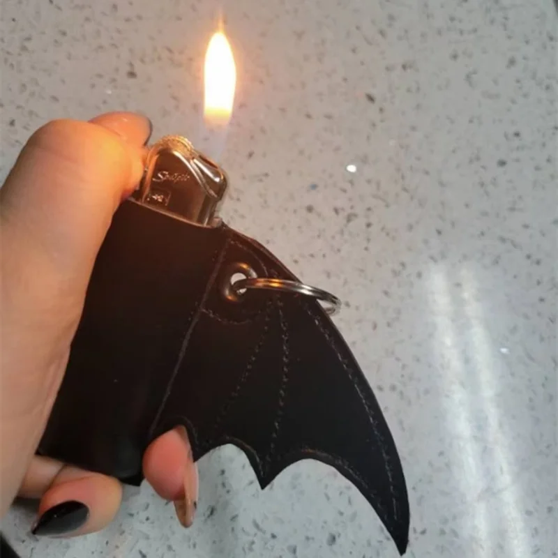 Bat crazy vegan vinyl faux leather black demon wing lighter case keychain 3