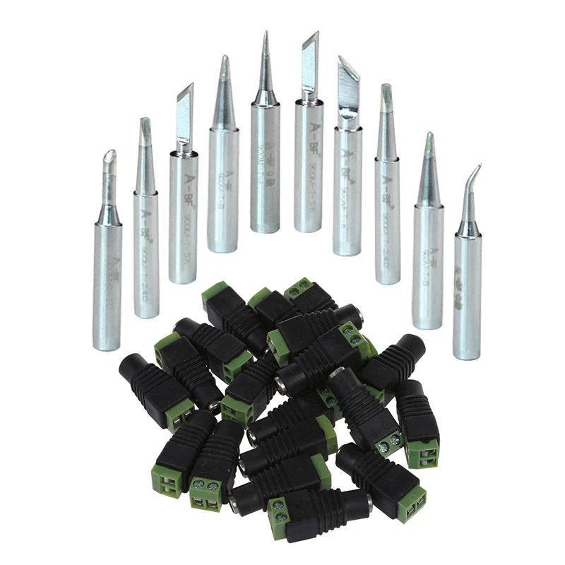 

10Pcs 900M-T Soldering Iron Tips Silver & 20Pcs CCTV Camera 5.5 X 2.1Mm DC Power Cable Female Plug Connector Adapter Jack