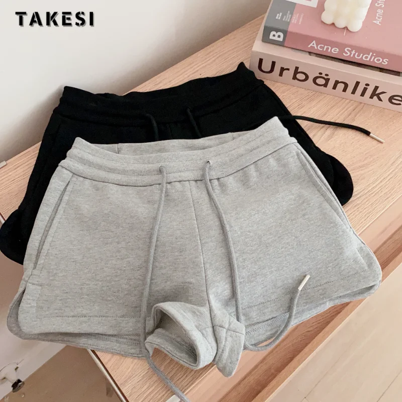 

2023 Summer Casual Streetwear High Waist Solid Color Shorts Women's Sporty Elastic Waist Drawstring Loose Fit Joggers Shorts