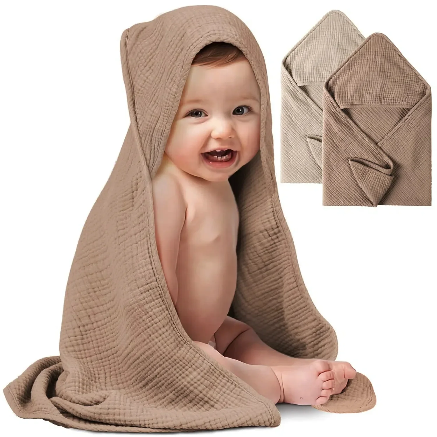 Hooded Baby Towels for Newborn 2 Pack 100% Muslin Cotton Baby Bath Towel with Hood for Babies, Infant, Toddler and Kids 1