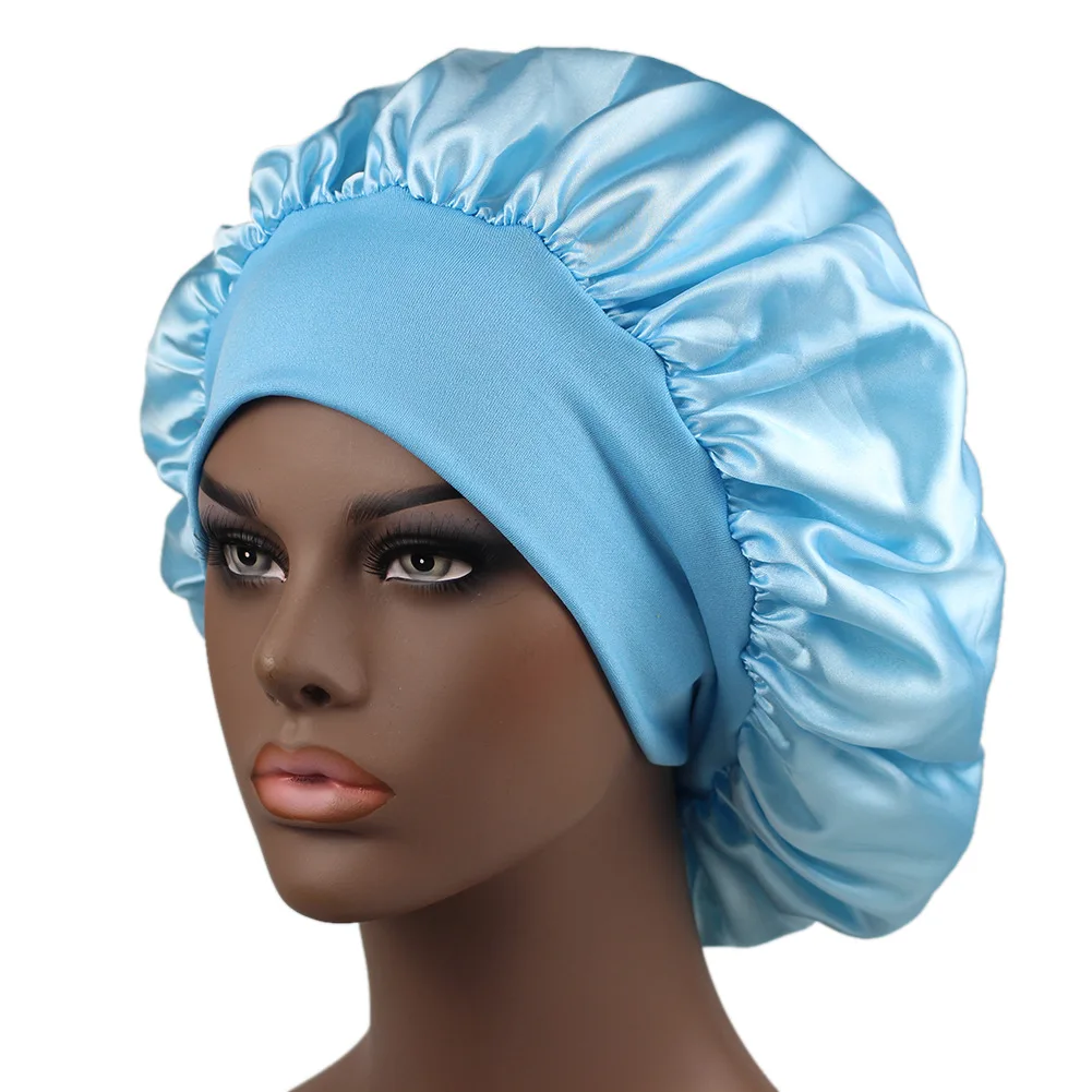  - 1Pcs Women Sleep Hair Caps Silky Bonnet Satin Double Layer Adjust Head Cover Hat For Curly Springy Hair Styling Accessories
