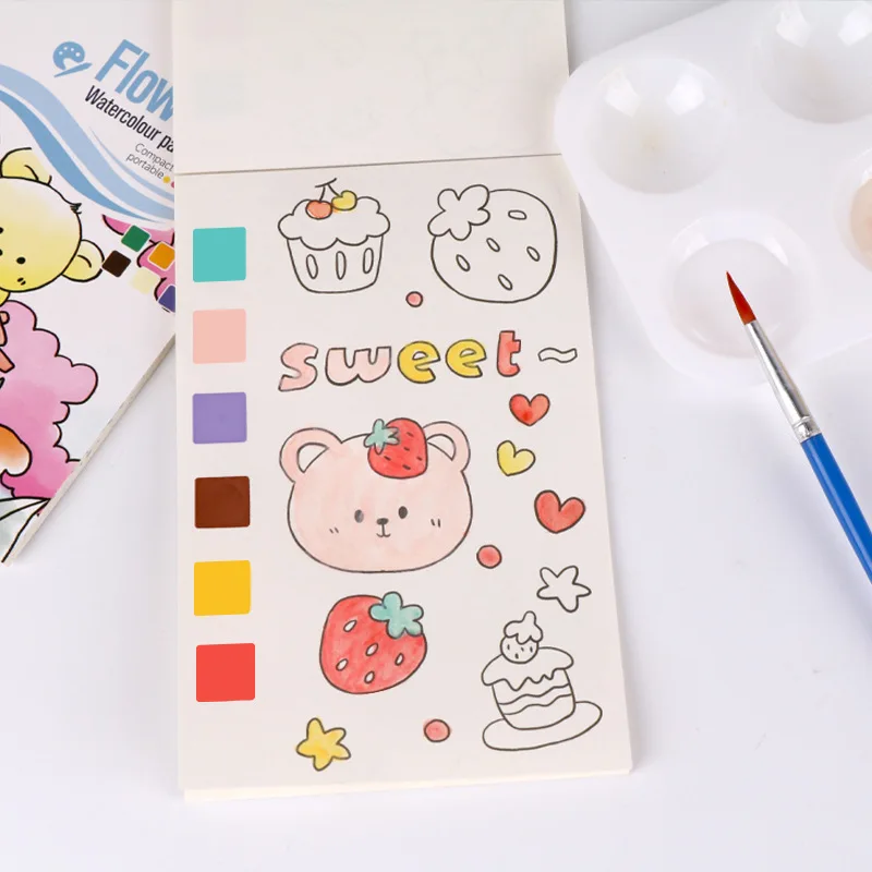 Kids Paint Coloring Book with Pigments - Watercolor Doodle Art Supplies for Toddlers, Sketch Pad & Drawing Paper for Children 3