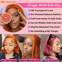 Perruque en cheveux humains couleur gingembre # Perruque Bob Courte Droite Colorée 350, Cheveux Humains, Perruques Frontales en Dentelle HD 13x4 Pré-Pluckées, 100% Cheveux Humains 4