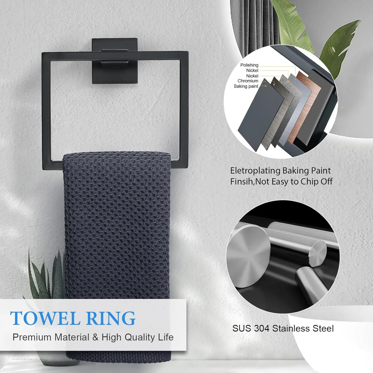 6-Piece Black Bathroom Hardware Set 23.6 Inch Towel Bar Set Double Towel Bar Ring Coat Hook and Toilet Paper