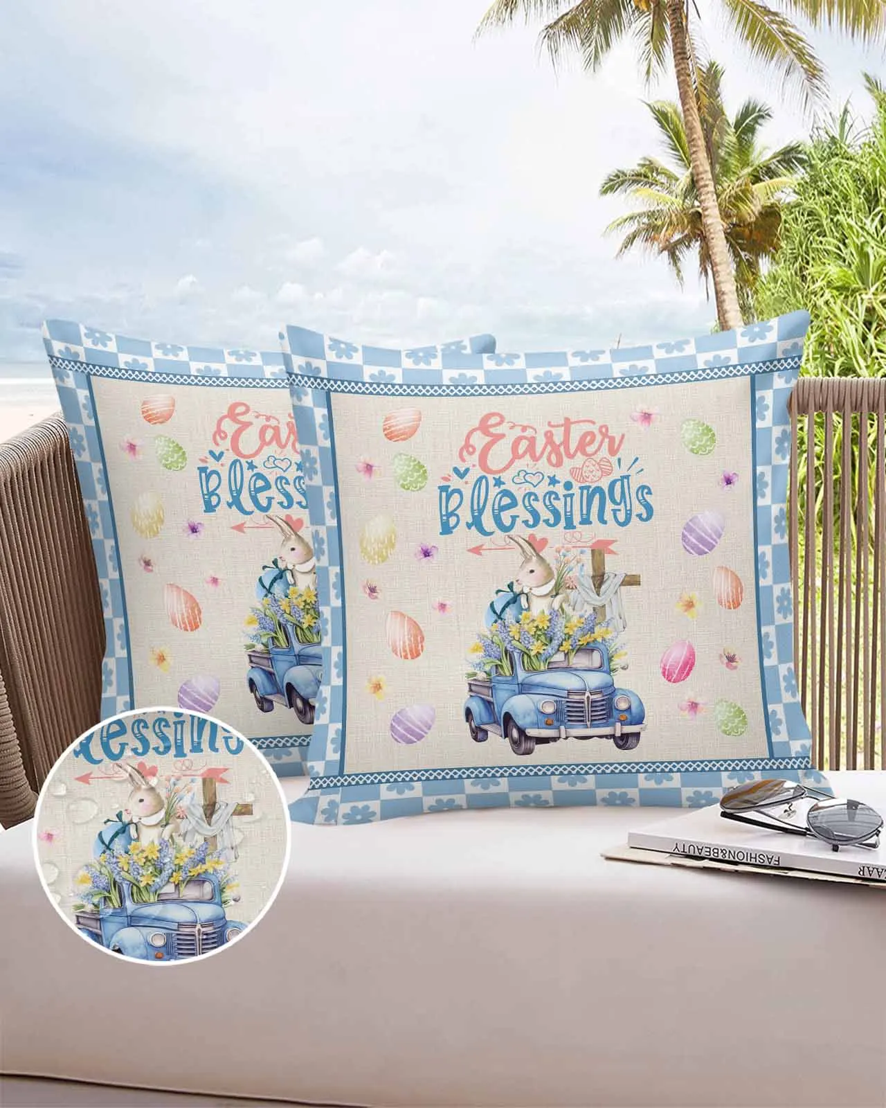 

2/4 Pcs Easter Truck Bunny Eggs Flowers Pillowcase Waterproof Bedroom Living Room Sofa Cushion Cover Holiday Pillowcase Gift