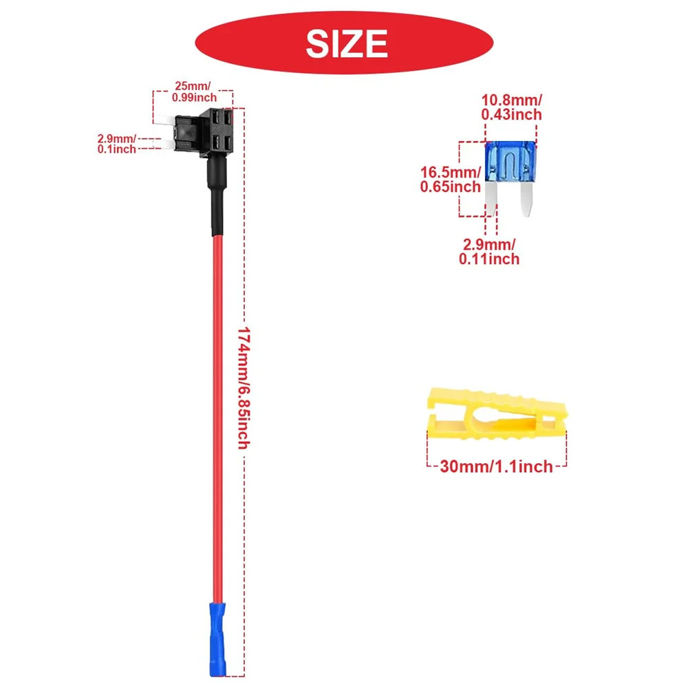 16-teiliges Mini-Sicherungsadapter-Set, 12V Add-a-Circuit-Adapter mit 15 Ampere APM ATM Flachsicherungen, Sicherungsentferner und Schrumpfschlauch-Verbinder – Detail 2