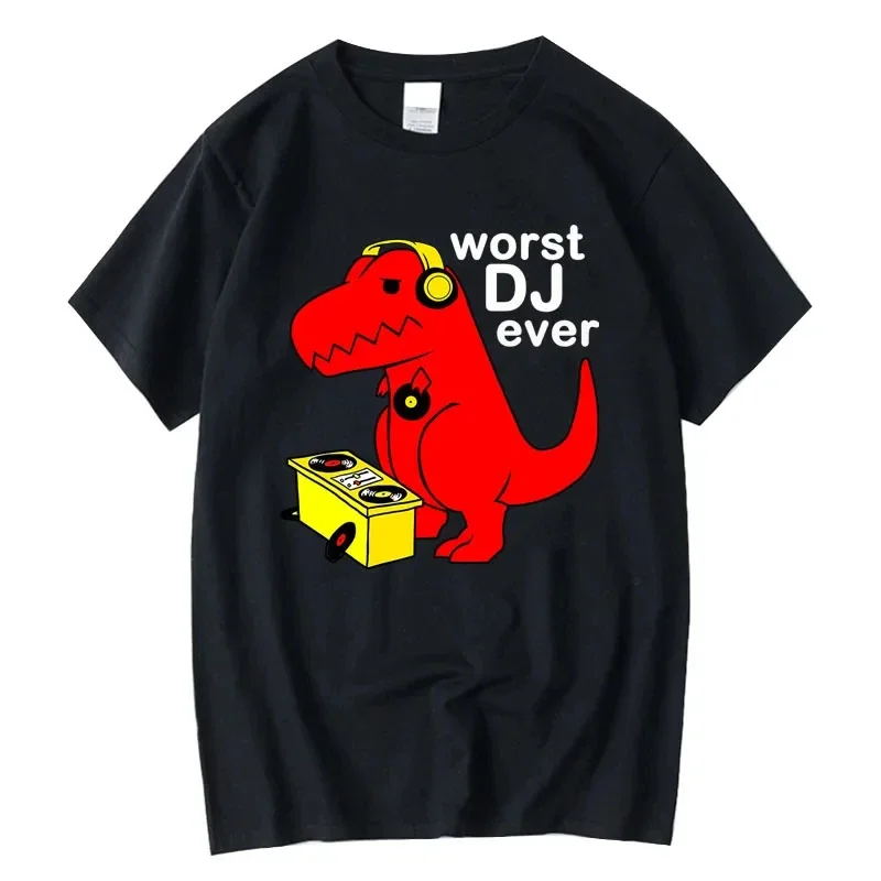 

Funny DJ Tyrannosaurus Rex Print T-shirts Summer Men Tshirt Cotton TShirt Unisex Oversized Tees Street Short Sleeve Tee Shirts