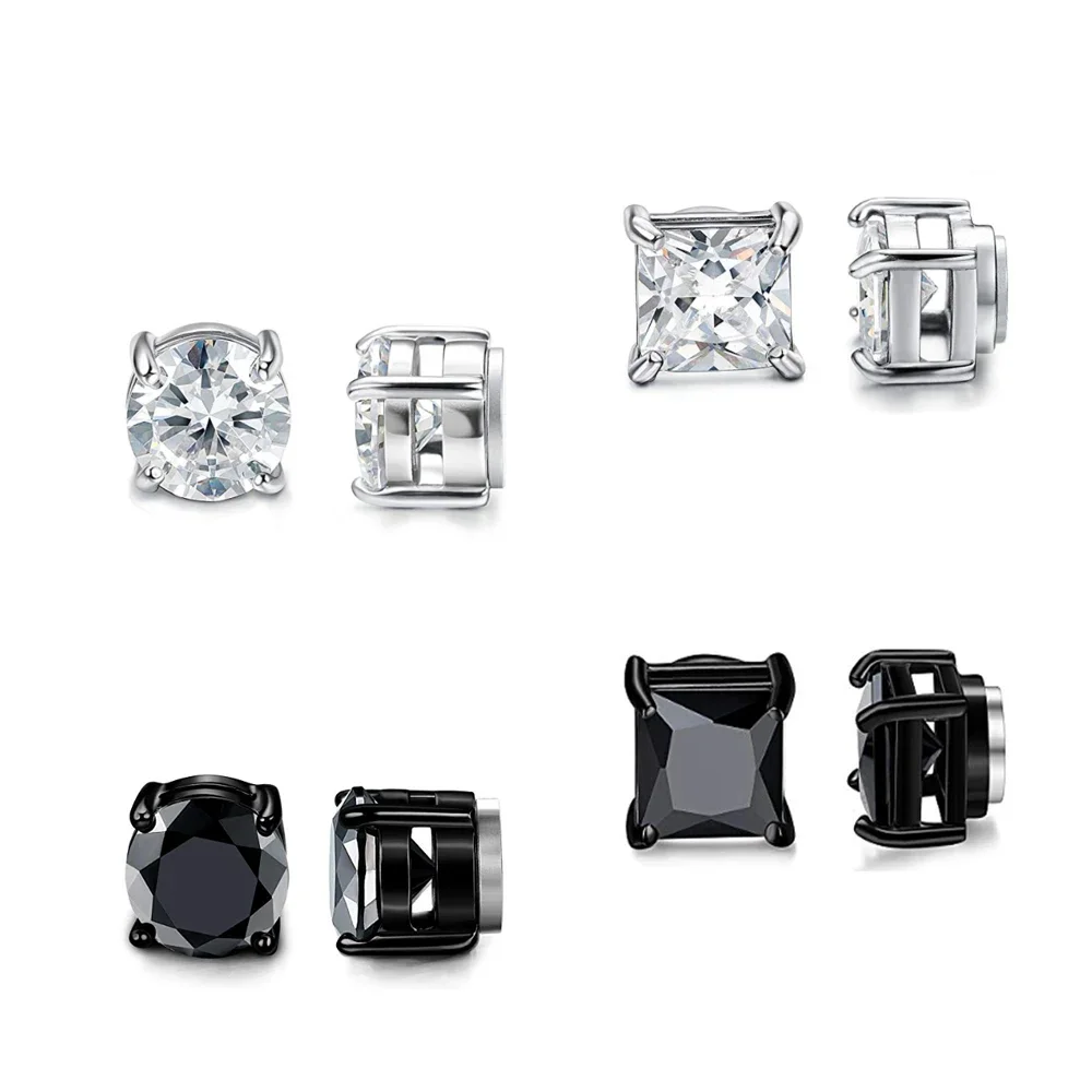 

Hot Fashion Women Men Punk Color Black Magnet Stainless Steel White Black Zircon Earless Round Magnet Stud Earrings Jewelry