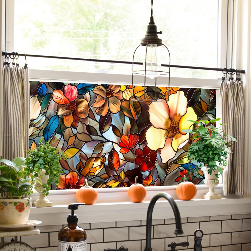 Xijier Bloe Lotus decoratieve raafolie privacy niet klevend atglas