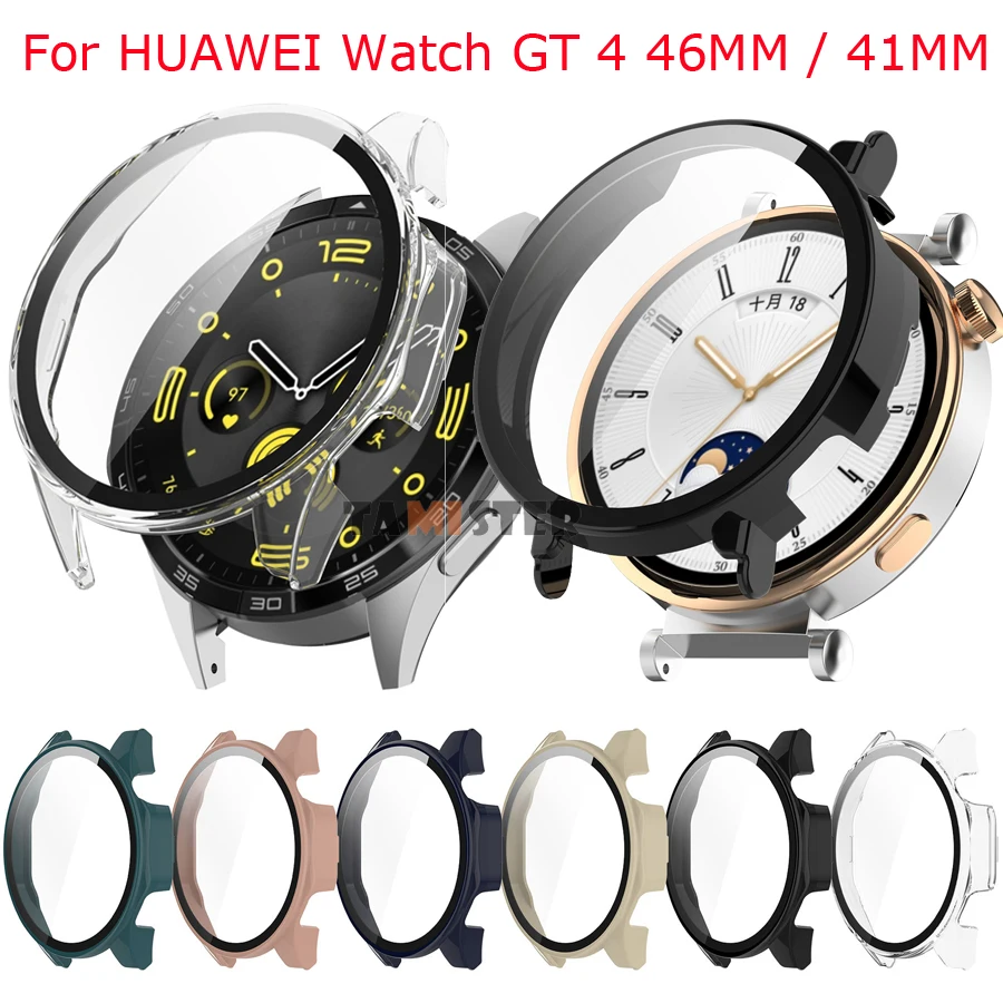 

Жесткий чехол из поликарбоната + закаленное стекло для Huawei Watch GT 4 46 мм 41 мм, полное покрытие, защита экрана, Бампер для Huawei GT4, аксессуары для корпуса
