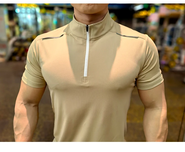 Men Running Short Sleeve T-shirt Outdoor Fitness Muscle Fit Shirt for Male Gym Jogging Sports Tops Tennis Elastic Breathable Tee