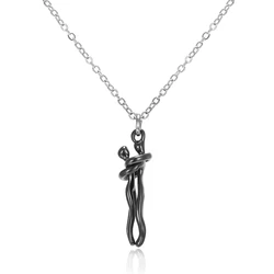 Hip Hop Embrace Couple Pendant Necklace for Punk Lovers - Promise Jewelry & Party Gift (Black)