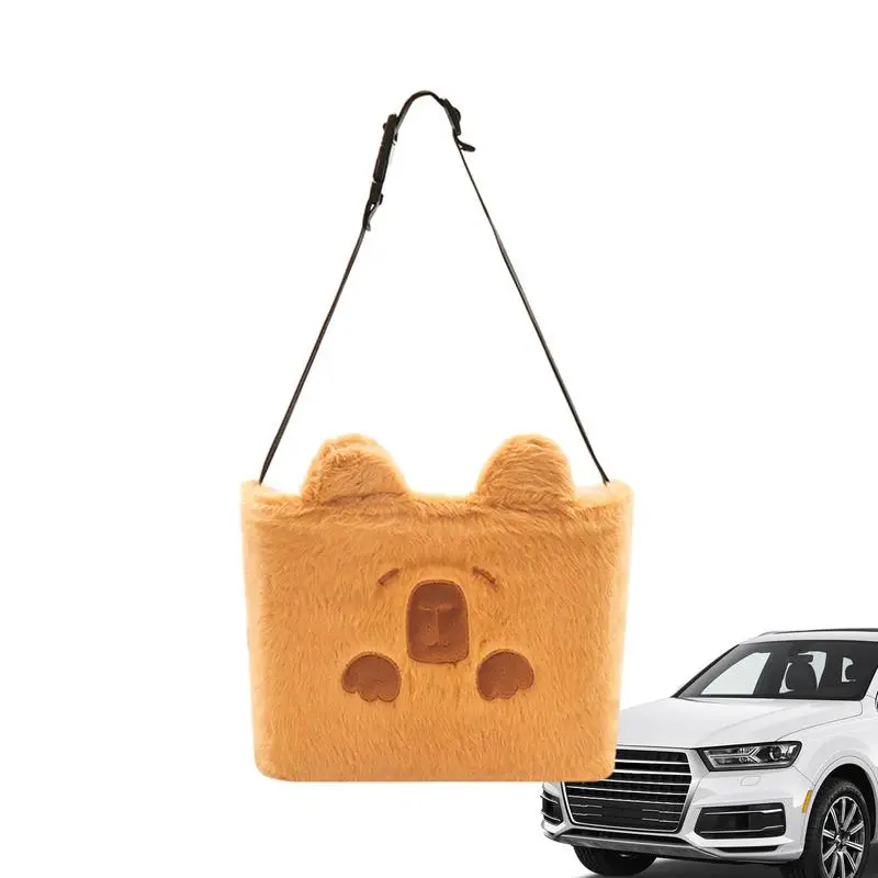 

Garbage Bags For Cars Seat Back Plush Capybara Garbage Bag Storage Pocket Multi Use Cartoon Car Back Seat Organizer For Umbrella