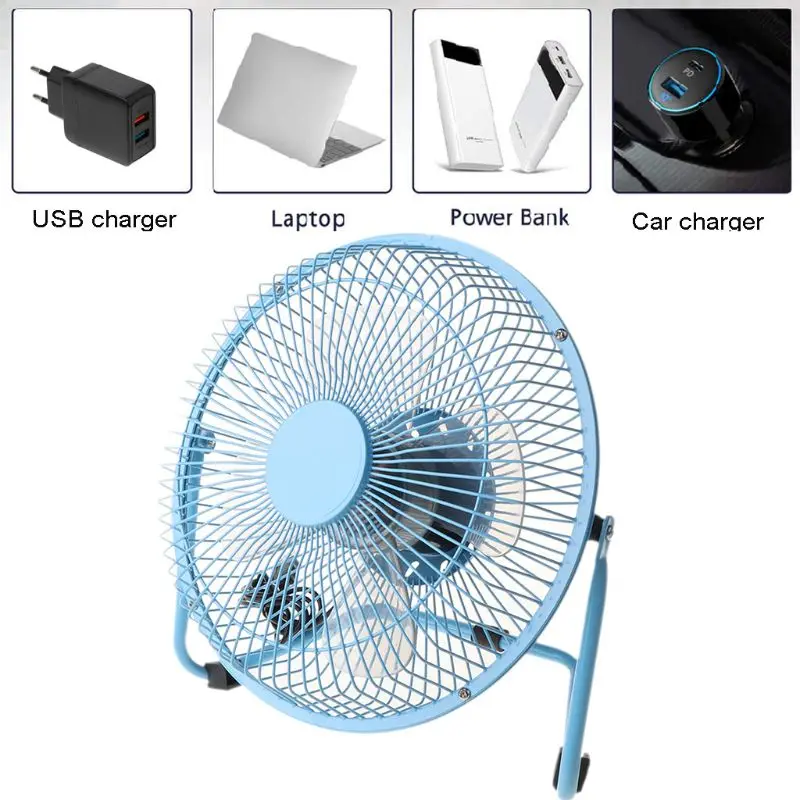Portable Metal 8 Inch USB Fan USB Powered Desk Fan with 2 Speeds Switch Personal Cooling for Notebook Laptop Home Office