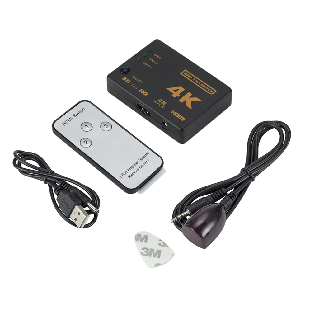 3x1 HDMI 호환 스위치 분배기, 3 입력 1 출력 4K HDMI 스위처 어댑터 Xbox DVD HDTV PC 노트북용 3 포트 HDMI 케이블 허브