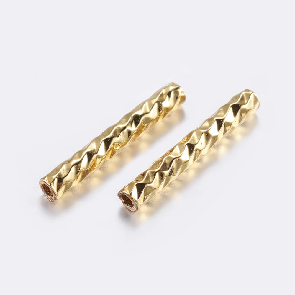 

10pc Brass Tube Beads Tube Faceted Golden 10x1.5mm Hole: 0.2mm