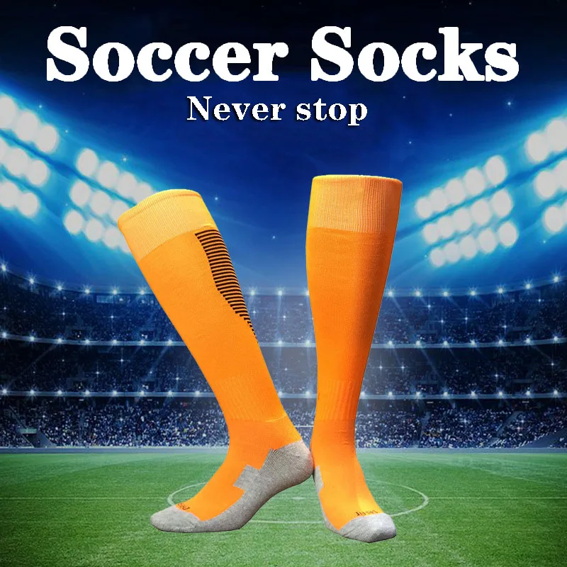 Soccer Socks Striped Sports Soccer Sock Adult Kids Breathable Football Club Knee High Training Long Stocking Towel Bottom Sock Unisex