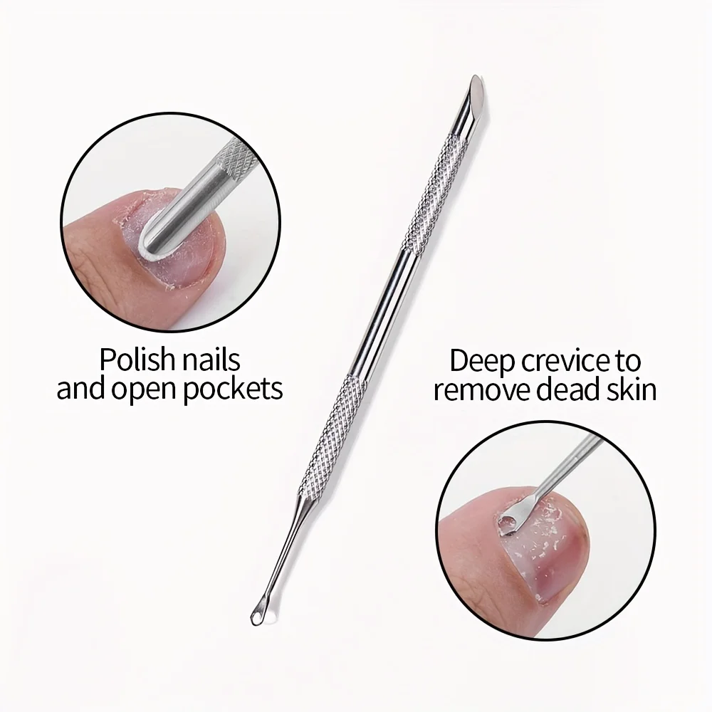 Dual-Headed Steel Cuticle Pushers with Slanted Edges for Manicure Prep and Dead Skin Removal