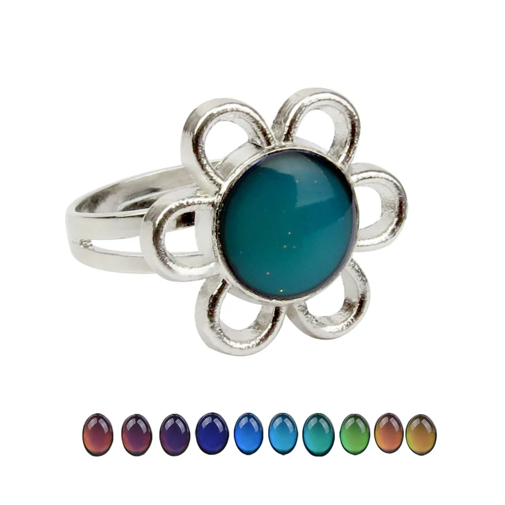 100pcs/Box Sunflower Mood Ring Adjustable Niche Can Change Color Gothic Jewelry Wholesale