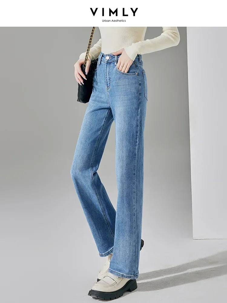 Vimly Women's Vintage Straight Leg Jeans 2023 Autumn High Street Relaxed Fit Casual Soft Denim Pants Full Length Trousers 70713