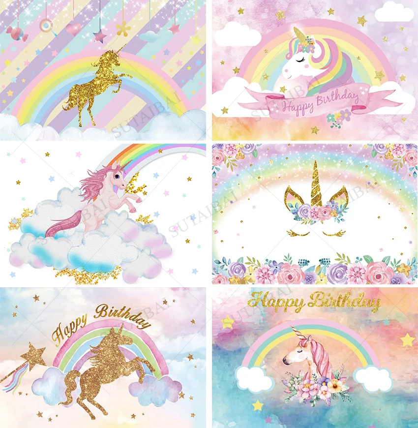 

Виниловый фон для фотосъемки с изображением единорога для детской вечеринки в честь Дня Рождения