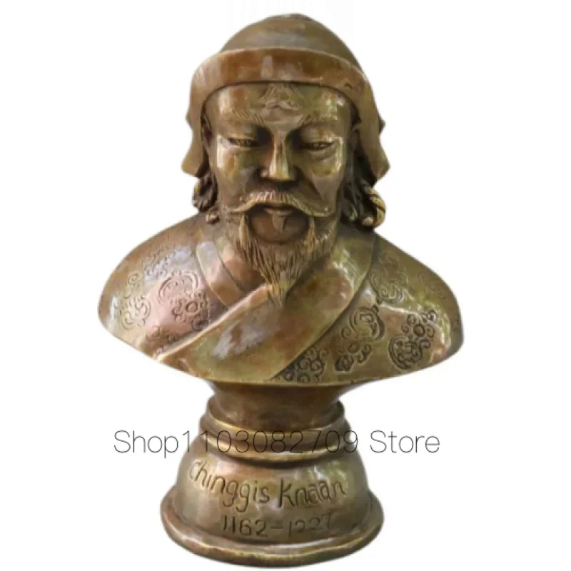 

old antique bronze excellent carved unique Genghis Khan Bust Statues