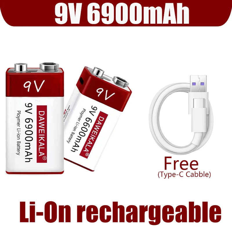 Bateria 9V 6900mAh akumulator litowo jonowy baterie typu C 9v USB ...