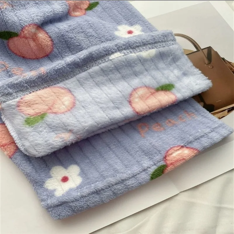 Autumn and Winter Women's New Pajama Pants Girls Student Sleeping Pants Warm Pants Coral Fleece Pants Thickened Warm Casual Home
