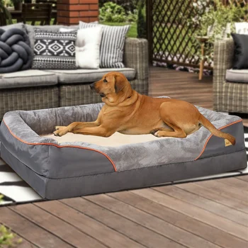 Jumbo Large Orthopedic Dog Bed Memory Foam Pet Sofa Couch Waterproof Elevated Cushion Warm Puppy Bolster Couch Removable Cover 3