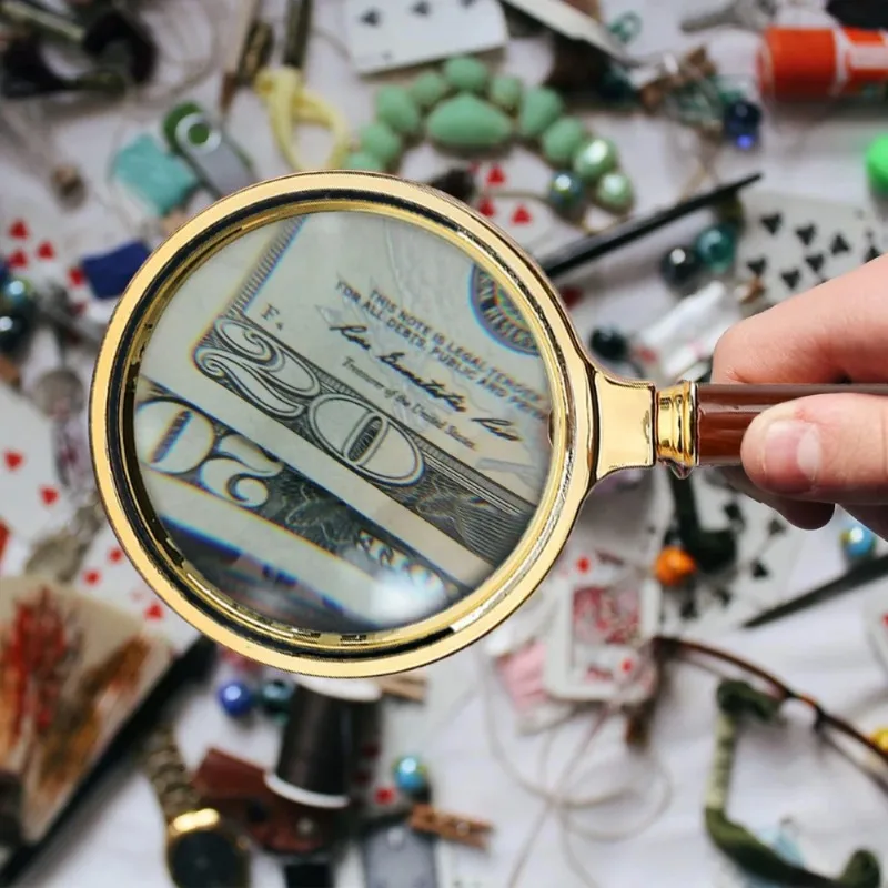Handheld Magnifier 10X Wooden Handle 60/70mm Magnifying Glass Home Learning Reading Fault Finding magnifying glass