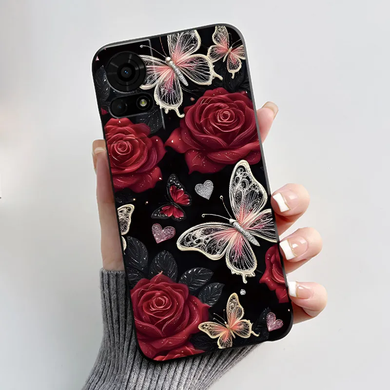 Luxury Butterfly Flowers Black Shockproof Soft Silicone Bumper Phone Case