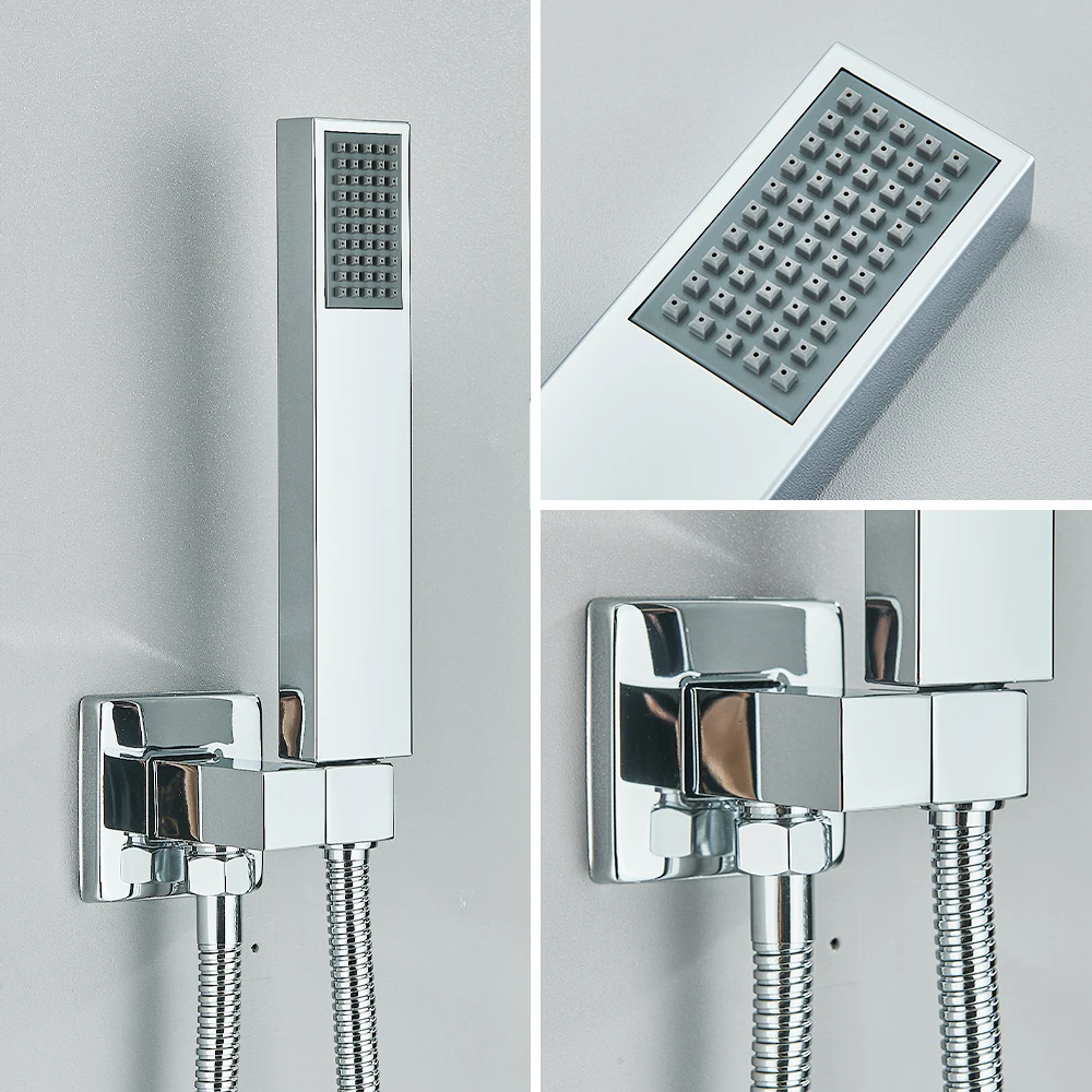 Chrome Wall Mount Rainfall Bathroom Shower Faucet Set Concealed System 16'' Head with Swivel Tub Spout 3 ways Mixer Taps bathroom faucet bathroom shower faucet set