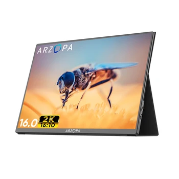 ARZOPA 100% sRGB 휴대용 모니터, 외부 화면, 맥 노트북 PC 윈도우 Xbox PS4/5 스위치 게이머용, 2K 세컨드 모니터, 16.0 인치