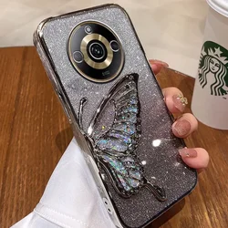 Luxury Quicksand Butterfly Glitter Shockproof Phone Case for Realme 10 4G (Silver)