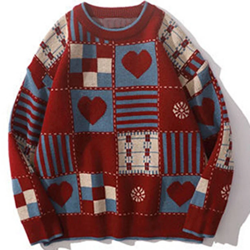 

Love Knitted Sweater Mens Hip Hop Streetwear Harajuku Retro Japanese Style Vintage Sweater 2023 Autumn Women Knitwears Pullovers