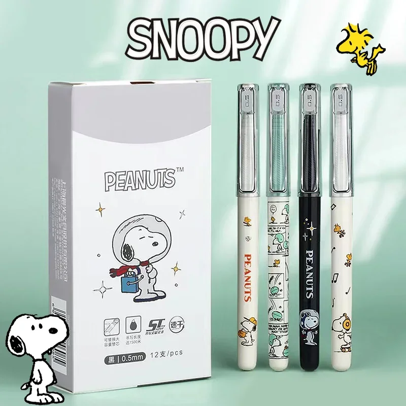 Gel Pen 12 Pcs/Set Snoopy cartoon signing pen Gel Pen School Office Supplies student Exam Pen Stationery Gift 0.5mm quick dry Black Ink