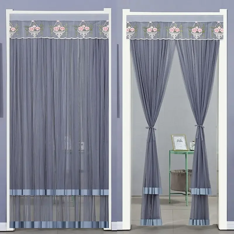Anti-Mosquito and Insect-proof Lace Partition Curtain Anti-fly Curtain Kitchen and Bedroom Decorative Door Curtain, 1PC
