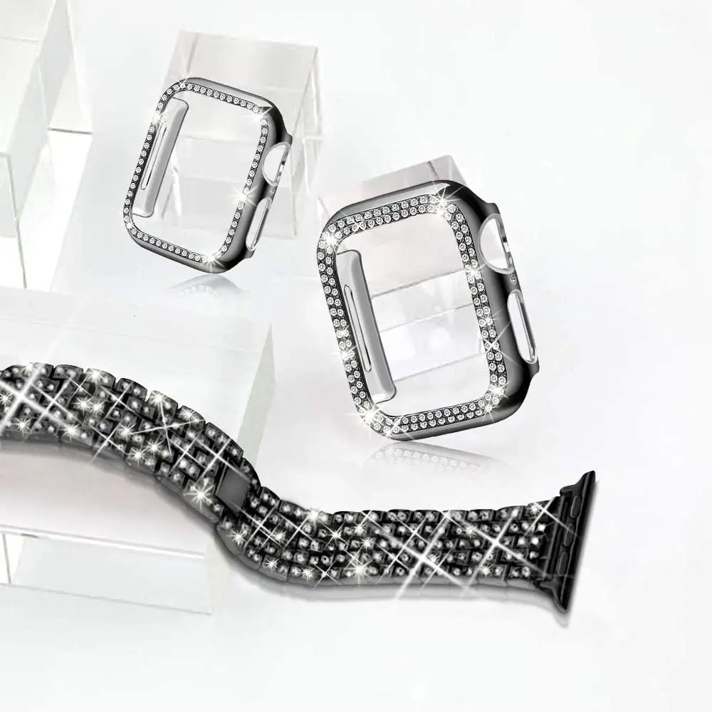 Metal Diamond Strap+Case For Apple watch 45mm 41mm 9 8 7 Women bracelet wristband for iwatch 6 5 4 3 SE 44 mm 42mm 40mm 38mm