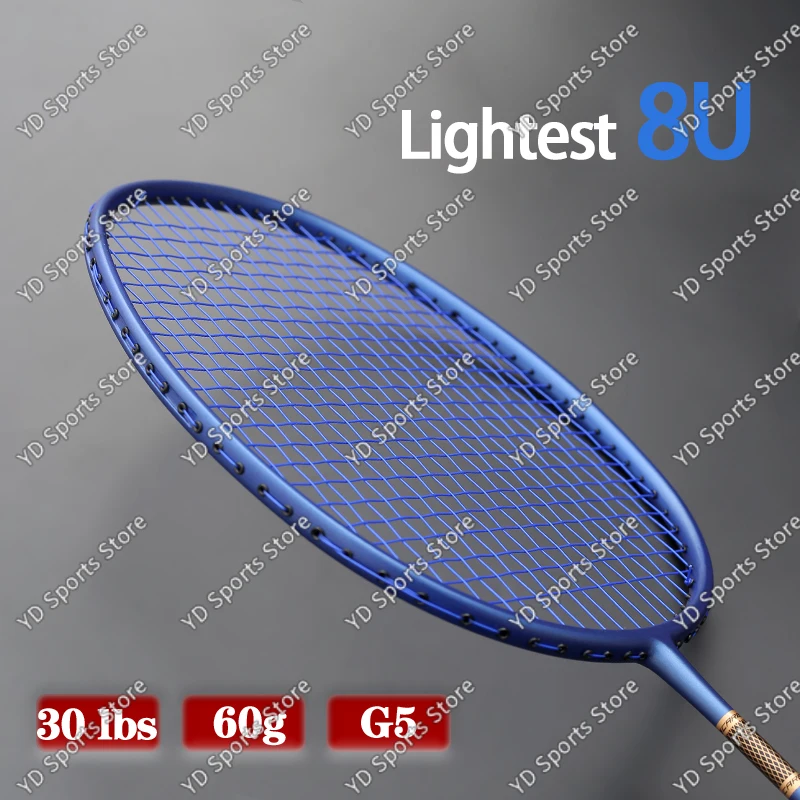 

Ultra Light 8U 60G 100% Carbon Fiber Badminton Rackets With String Bags 22-30LBS G5 Professional Racquet Sports For Adult