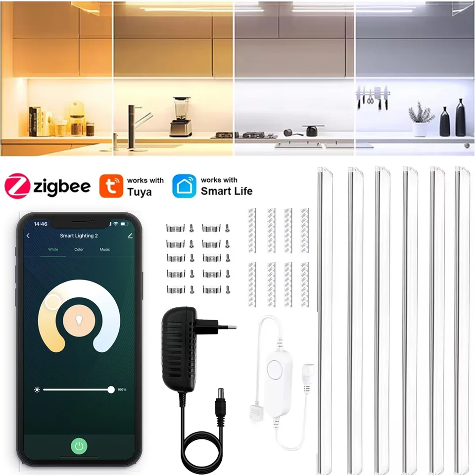 Kit 4 Luci LED RGB Zigbee 3.0 Per Armadi E Librerie – Sottili, Dimmerabili, Compatibili Con Alexa E Tuya (12V, In Alluminio)