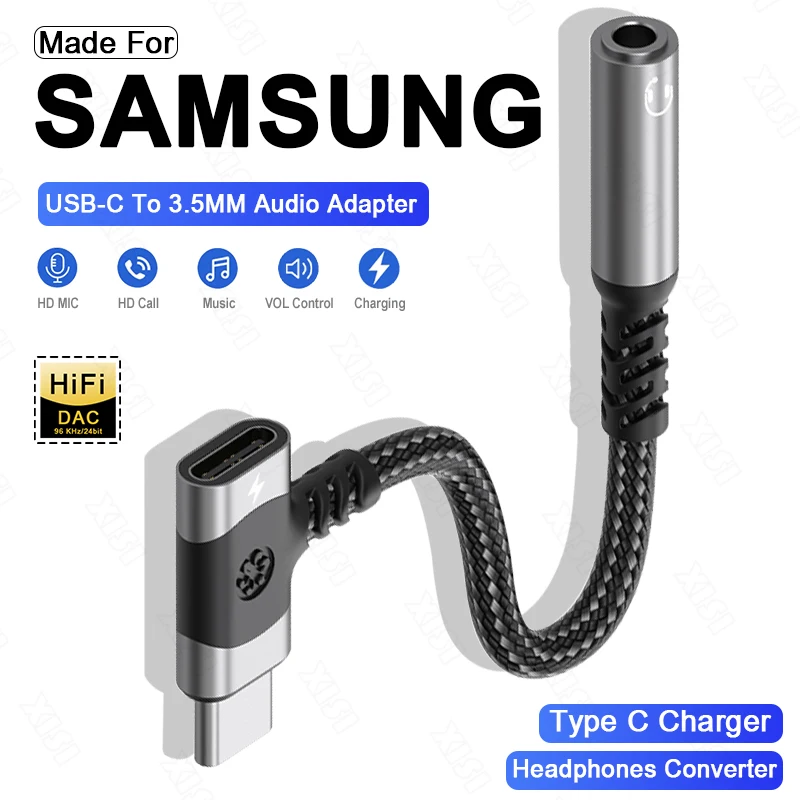 Type C to 3.5mm Adapter 2 in 1 USB C Splitter PD Fast Charger Cable Samsung S24 S23 S22 S21 Ultra A54 A53 iPhone 15