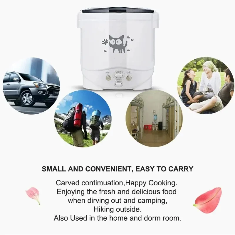 Rice Cooker Portable MultiCooker Household Rice Cookers 12V 24V 220V Pot Cooking Machine Pans For Car Truck 2