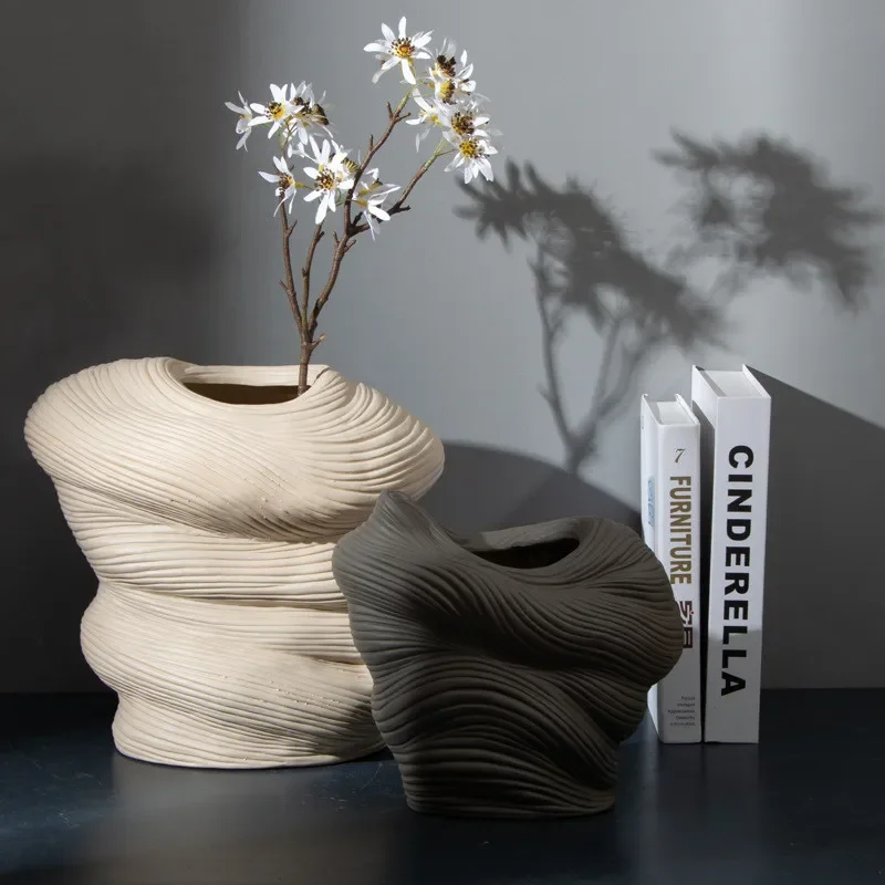 Ceramic Vase Stripe Winding Pattern Flower Vase Porcelain Crafts Flower Arrangement Accessories Home Furnishing Decoration 4