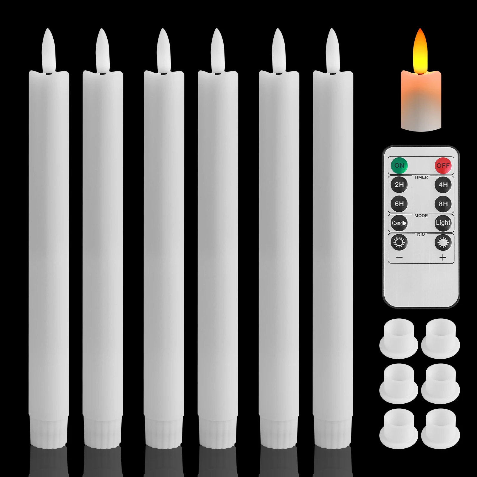 Flameless Flickering Taper Candles with Remote Control Timer and Dimmer, Battery-Operated Candlesticks for Holiday and Event Décor