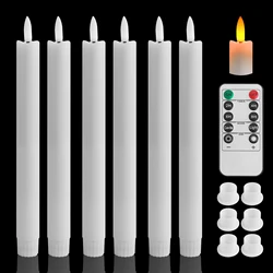 Flameless Flickering Taper Candles with Remote Control Timer and Dimmer, Battery - Operated Candlesticks for Holiday and Event Décor (Remote 6Pc white A)