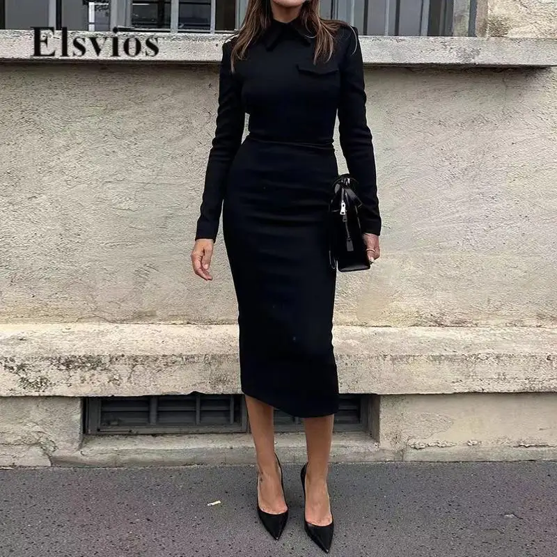 

Женский модный однотонный облегающий костюм с юбкой, повседневный Топ с длинным рукавом и воротником-поло и облегающая юбка, Женский костюм на осень и зиму