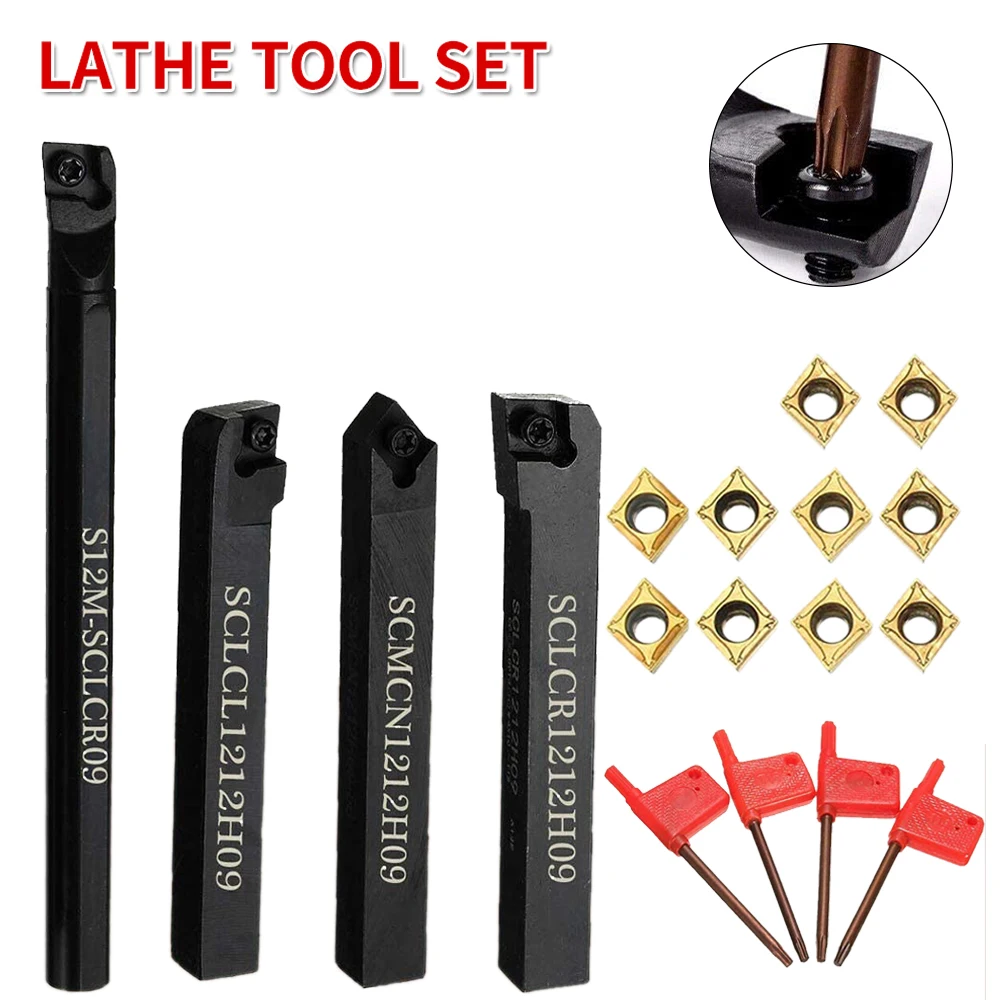 

Lathe Boring Bar Turning Tool Holder Set Carbide Inserts Power Tool Accessories