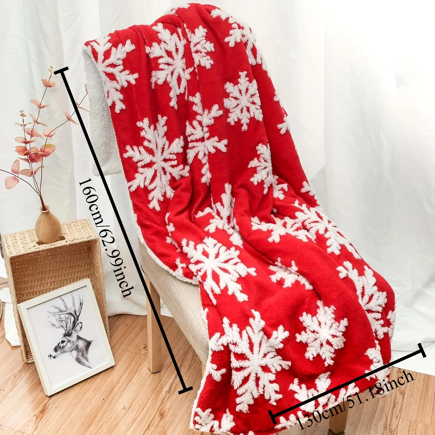 1pc Christmas Red Throw Blanket White Snowflake Throw Blanket Xmas Winter Holiday Cozy Fuzzy Plush Throw Blankets Super Soft