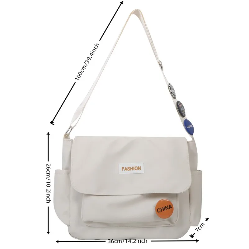 Waterproof Nylon Messenger Bag for College Students Casual Shoulder Bag for Class Japanese Bag Retro Messenger Bag Unisex